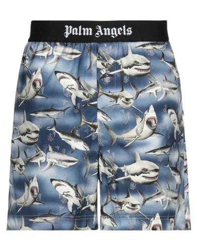 Shop Palm Angels Man Shorts & Bermuda Shorts Blue Size L Cotton