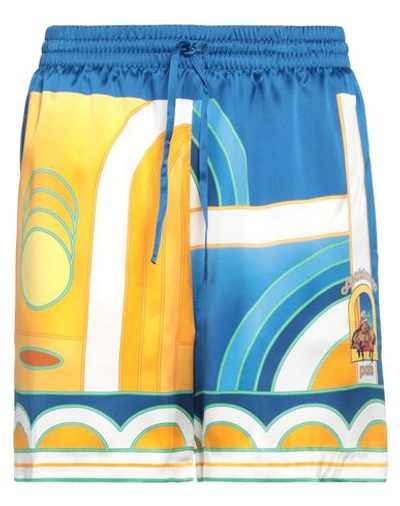 Shop Casablanca Man Shorts & Bermuda Shorts Blue Size L Silk