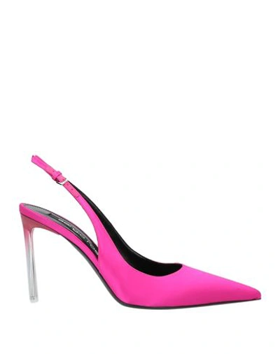 Shop Sergio Rossi Woman Pumps Fuchsia Size 7.5 Textile Fibers In Pink