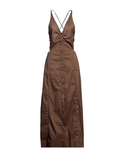 Shop Ganni Woman Maxi Dress Brown Size 6 Cotton, Polyamide, Elastane