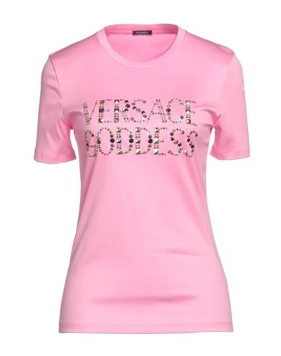 Shop Versace Woman T-shirt Pink Size 6 Cotton, Metal, Glass