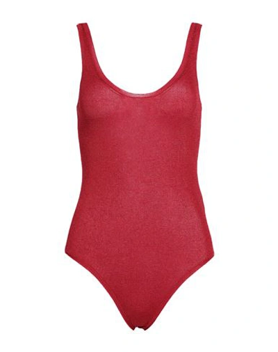 Shop Saint Laurent Woman Bodysuit Red Size M Viscose, Metallic Fiber, Polyester