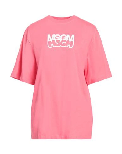 Shop Msgm Woman T-shirt Fuchsia Size S Cotton In Pink