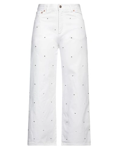 Shop Valentino Garavani Woman Jeans White Size 27 Cotton, Calfskin