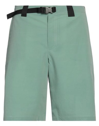 Shop Jacquemus Man Shorts & Bermuda Shorts Sage Green Size 34 Viscose, Linen