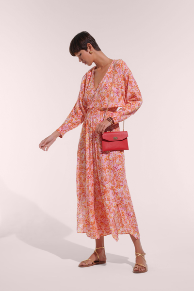 Shop Poupette St Barth Long Dress Ilona In Pink Sweet Bell