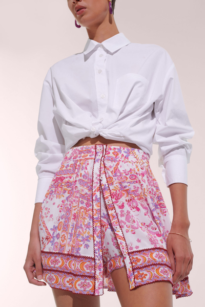 Shop Poupette St Barth Mini Skirt Reine In Pink Foulard