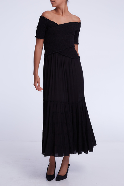 Shop Poupette St Barth Midi Dress Soledad Off Shoulder In Black