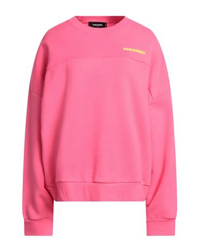 Shop Dsquared2 Woman Sweatshirt Fuchsia Size L Cotton In Pink