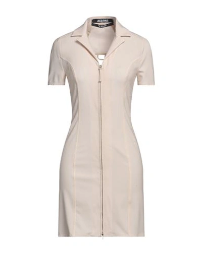Shop Jacquemus Woman Mini Dress Beige Size 4 Virgin Wool, Elastane