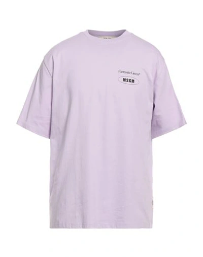 Shop Msgm Man T-shirt Lilac Size M Cotton In Purple
