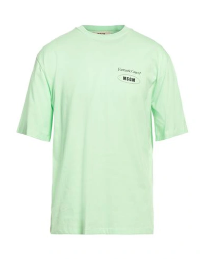 Shop Msgm Man T-shirt Light Green Size M Cotton