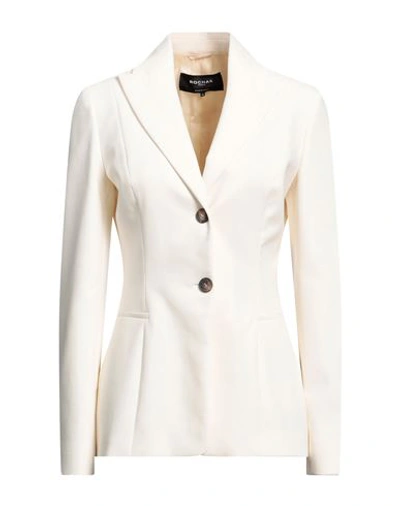 Shop Rochas Woman Blazer Ivory Size 6 Cotton, Elastane In White