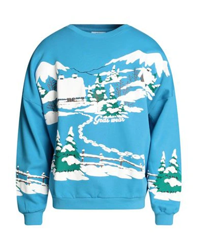 Shop Gcds Man Sweatshirt Azure Size L Cotton In Blue