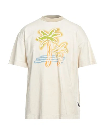 Palm Angels Man T-shirt Beige Size L Cotton, Polyester In Beige