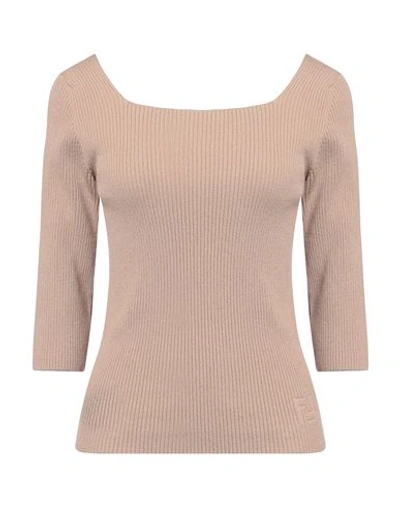 Shop Fendi Woman Sweater Sand Size 8 Cotton, Polyamide, Elastane In Beige