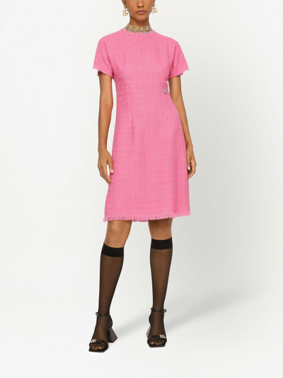 Shop Dolce & Gabbana Tweed Mini Dress In Rosado