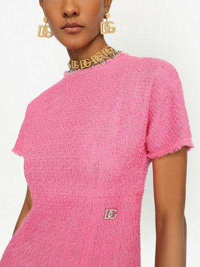Dolce & Gabbana Women Rachel Tweed Dress With Dg Logo In Pink