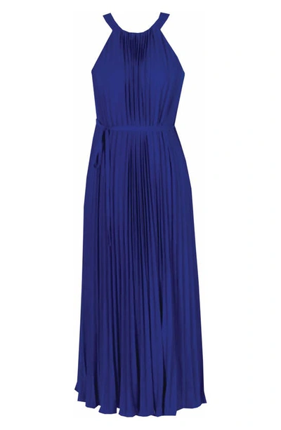 Shop Julia Jordan Sleeveless Pleated Tie Waist Dress In Cobalt