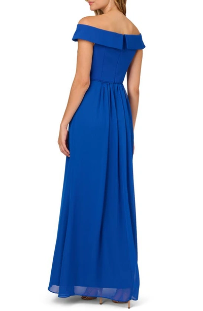 Shop Adrianna Papell Off The Shoulder Crepe Chiffon Gown In Violet Cobalt