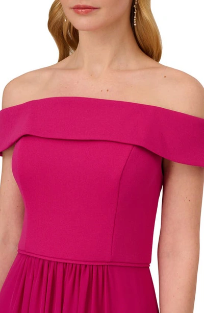 Shop Adrianna Papell Off The Shoulder Crepe Chiffon Gown In Bright Magenta