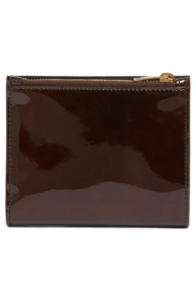 Shop Saint Laurent Cassandre Uptown Patent Leather Trifold Wallet In Ir Brown/ Dark Nut Brown