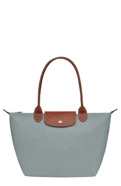 Shop Longchamp Medium Le Pliage Nylon Shoulder Tote In Steel