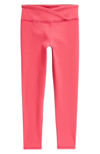 Shop Zella Girl Kids' Ottoman Rib Crossover Leggings In Pink Bright