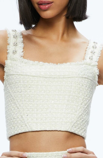 Shop Alice And Olivia Vicenta Embellished Corset Tweed Tank In Off White Multi