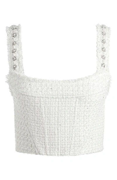 Shop Alice And Olivia Vicenta Embellished Corset Tweed Tank In Off White Multi