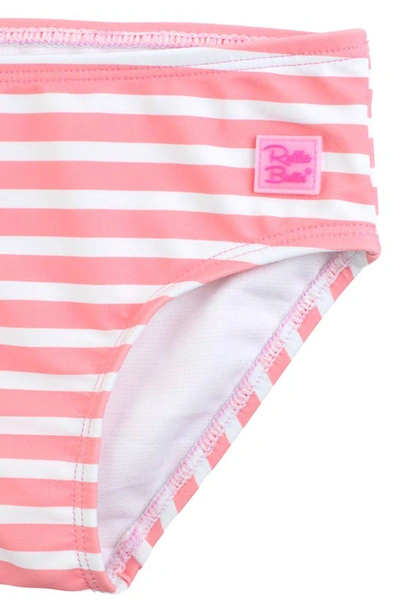 Rufflebutts Kids' Long Sleeve Two-piece Rashguard Swimsuit & Hat Set In Flamingo Frenzy