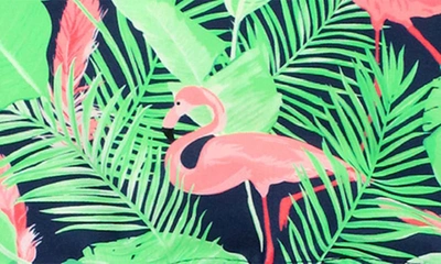 Rufflebutts Kids' Long Sleeve Two-piece Rashguard Swimsuit & Hat Set In Flamingo Frenzy