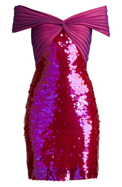 Shop Sho By Tadashi Shoji Off The Shoulder Sequin Paillette Cocktail Dress In Hot Pink