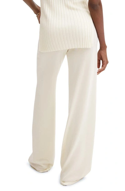 Shop Mango High Waist Wide Leg Knit Pants In Ecru