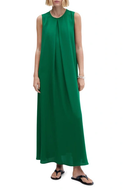 Shop Mango Pleat Sleeveless Maxi Dress In Green