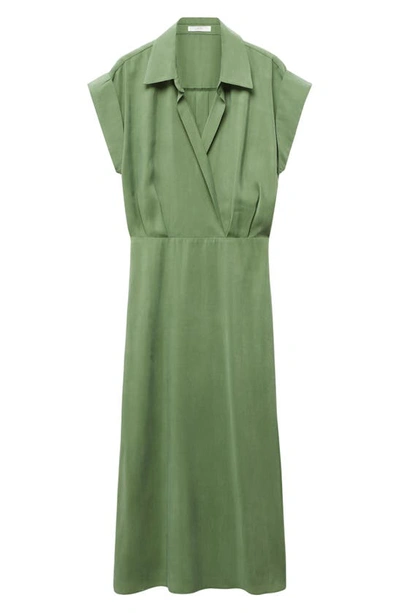 Shop Mango Surplice V-neck Midi Shirtdress In Forest Green