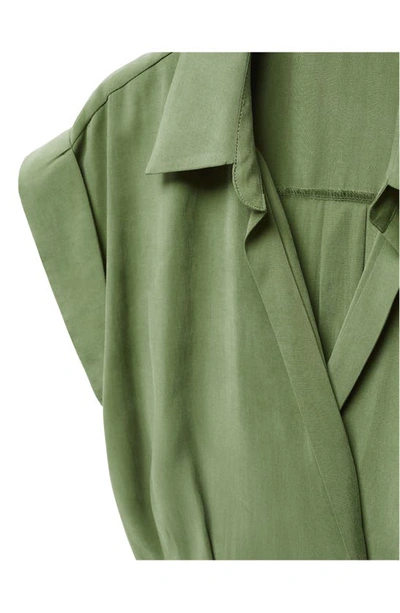 Shop Mango Surplice V-neck Midi Shirtdress In Forest Green