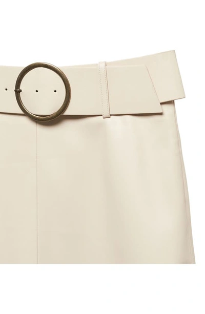 Shop Mango Faux Leather Belted Skirt In Ecru