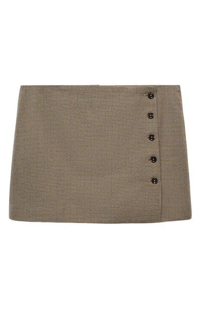 Shop Mango Houndstooth Button-up Miniskirt In Brown
