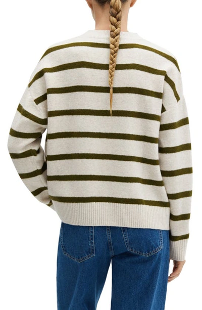 Shop Mango Stripe Crewneck Sweater In Khaki