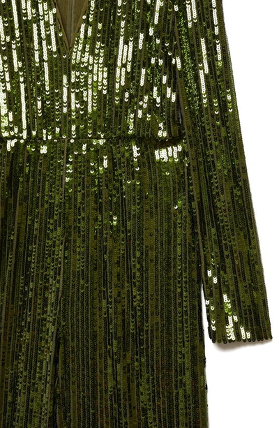 Shop Mango Long Sleeve Sequin Jumpsuit In Green