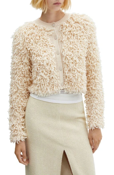 Shop Mango Textured Crop Cardigan In Ecru