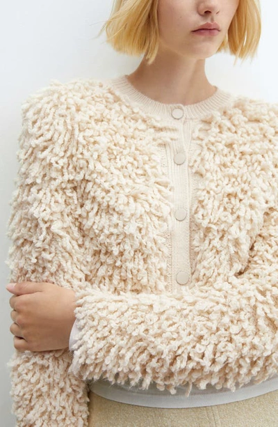 Shop Mango Textured Crop Cardigan In Ecru