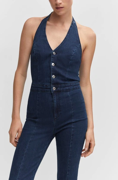 Mango One-piece Suit Dark Blue In Dark Blue