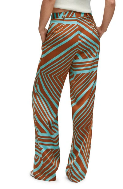 Shop Mango Geo Print High Waist Satin Pants In Turquoise