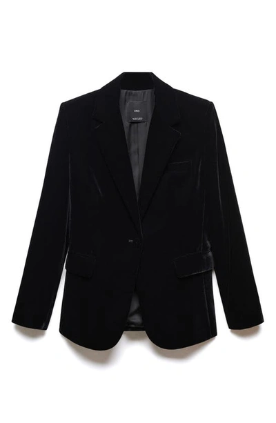 Shop Mango Velvet Blazer In Black