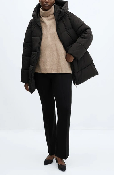 Shop Mango Hooded Water Repellent Puffer Coat In Black