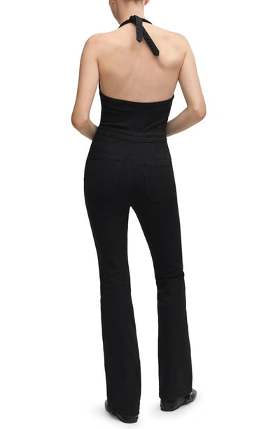 Shop Mango Denim Halter Jumpsuit In Black Denim