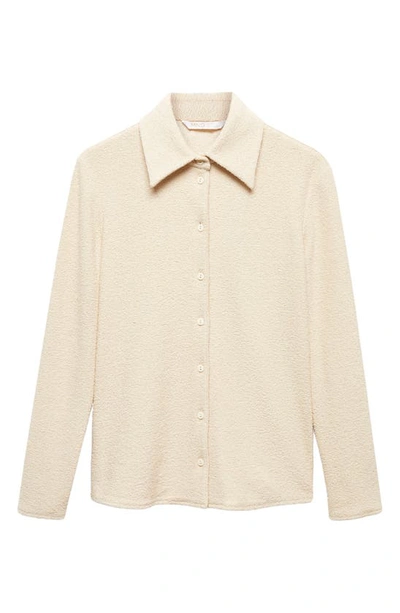 Mango Textured Knit Button-up Shirt In Off White