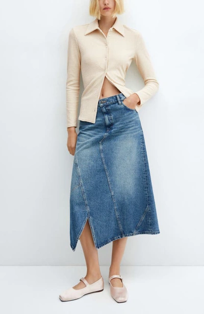 Mango Textured Knit Button-up Shirt In Off White
